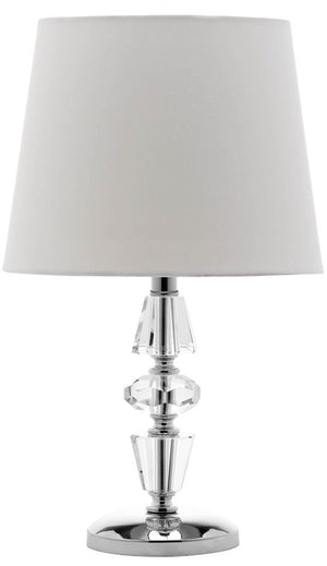 Crescendo 16-Inch Tiered Crystal Lamp Set of 2 - Art Deco Elegance with Chic Grey Barrel Shades