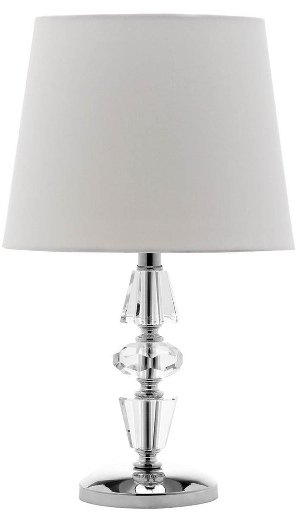Crescendo 16-Inch Tiered Crystal Lamp Set of 2 - Art Deco Elegance with Chic Grey Barrel Shades