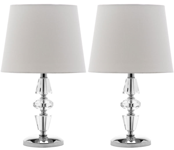 Crescendo 16-Inch Tiered Crystal Lamp Set of 2 - Art Deco Elegance with Chic Grey Barrel Shades