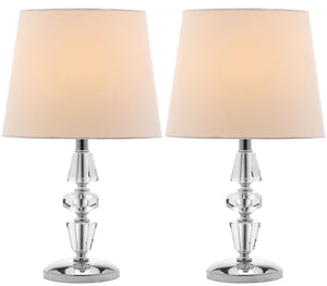 Crescendo 16-Inch Tiered Crystal Lamp Set of 2 - Art Deco Elegance with Chic Grey Barrel Shades