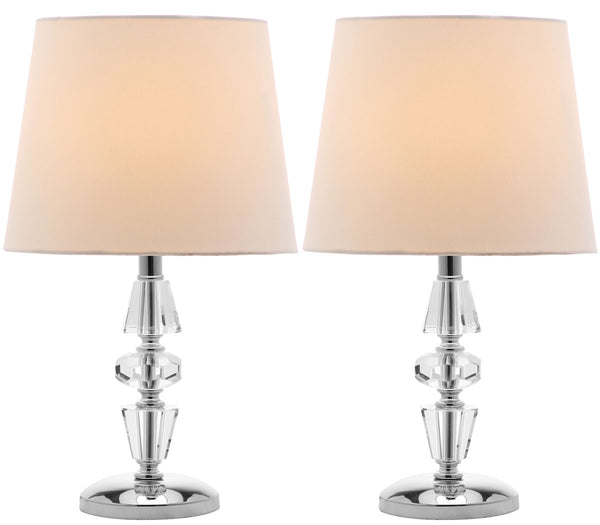 Crescendo 16-Inch Tiered Crystal Lamp Set of 2 - Art Deco Elegance with Chic Grey Barrel Shades