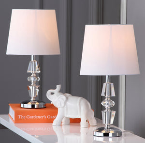 Crescendo 16-Inch Tiered Crystal Lamp Set of 2 - Art Deco Elegance with Chic Grey Barrel Shades