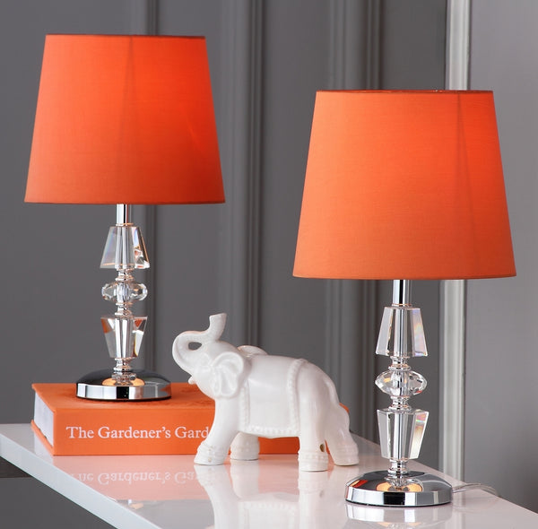 Crescendo 16-Inch Tiered Crystal Lamp Set of 2 - Art Deco Elegance with Chic Grey Barrel Shades