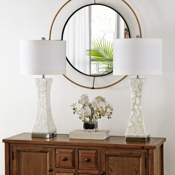 Safavieh Shelley, 30.5 Inch, Cream, Shell/Iron Table Lamp Set Of 2 W/ Usb Port​ -Set Of 2 White Shell LIT4146A-SET2-U