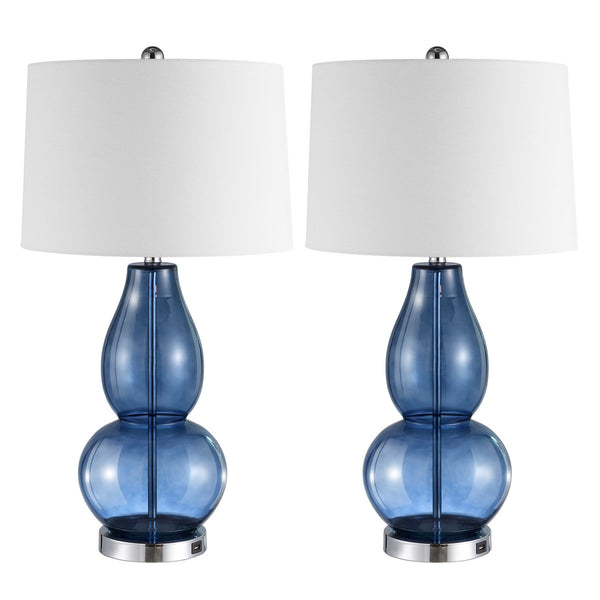 Safavieh Mercurio, 28 Inch, Blue, Table Lamp Set Of 2 W/ Usb Port​ -Set Of 2 Blue Glass LIT4155C-SET2-U