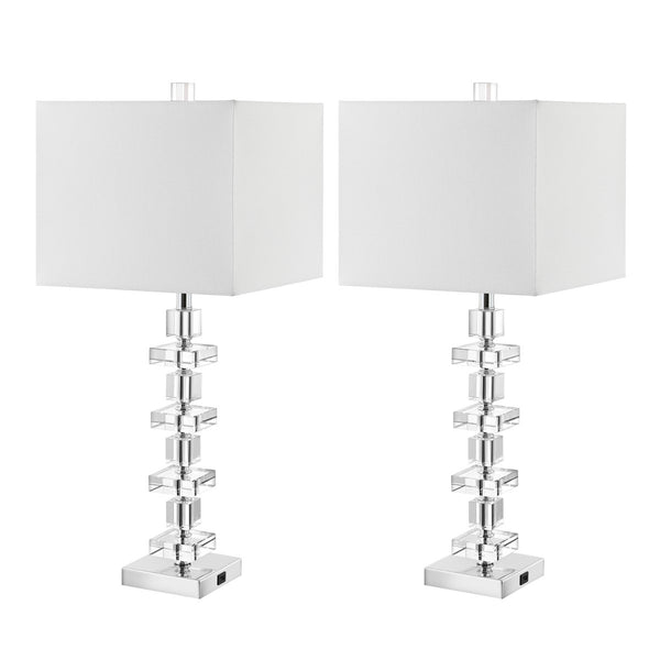 Safavieh Deco Crystal, 28.5 Inch, Crystal, Table Lamp Set Of 2 W/ Usb Port​ -Set Of 2 Clear / Chrome Crystal LIT4169A-SET2-U