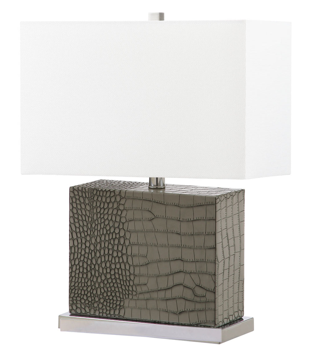 Delia Modern 20.5-Inch H Faux Alligator Table Lamp in Sleek Grey with Luxurious Chrome Finish