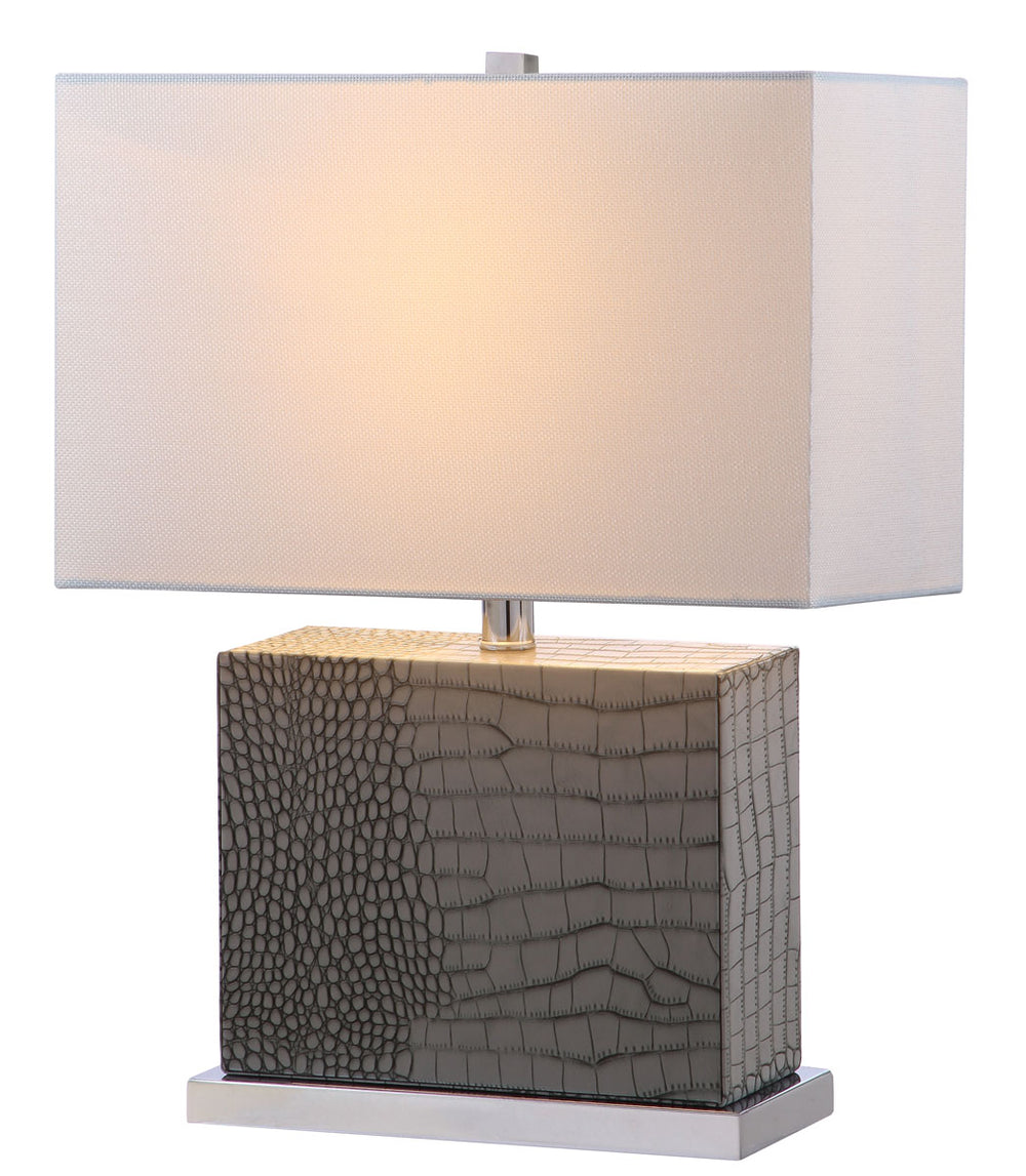 Delia Modern 20.5-Inch H Faux Alligator Table Lamp in Sleek Grey with Luxurious Chrome Finish