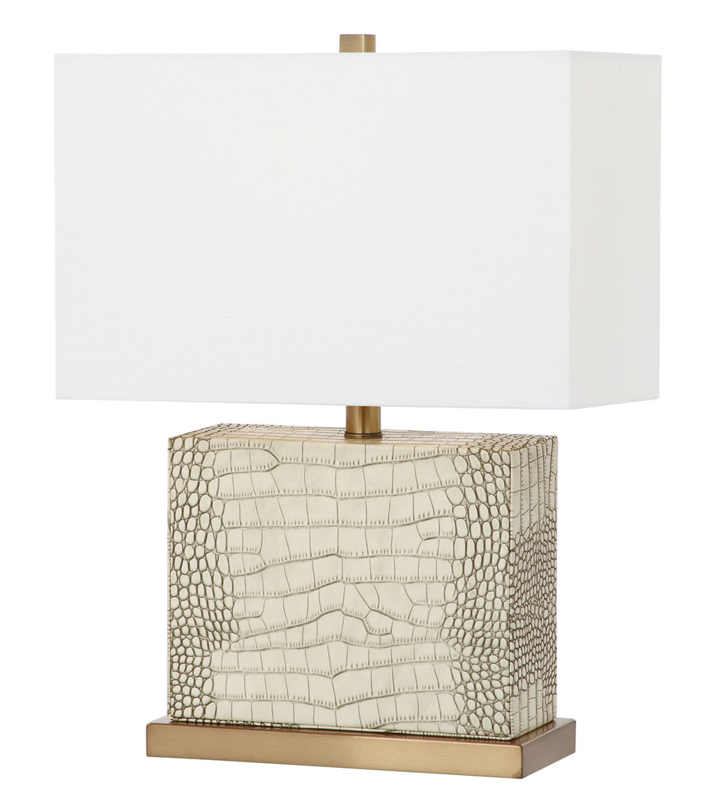 Delia 20.5-Inch H Cream Faux Alligator Table Lamp with Gold Finish - Stylish Home Lighting Accent