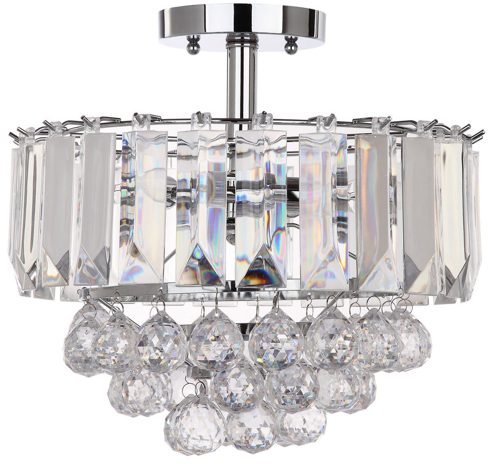 Vaxcel 3-Light Chrome Flush Mount with Acrylic Shade and Diamond-Like Crystals for Glam Spaces