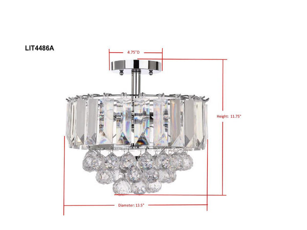 Vaxcel 3-Light Chrome Flush Mount with Acrylic Shade and Diamond-Like Crystals for Glam Spaces