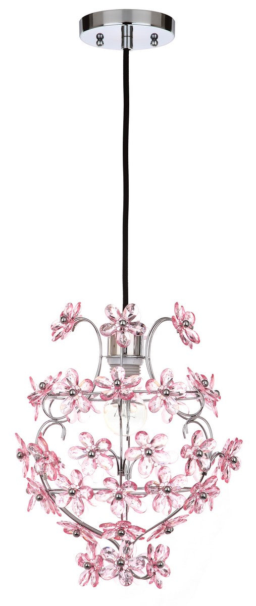 Raz Floral Pendant Light - Adjustable 1-Light Chrome & Pink Fixture for Contemporary Interiors