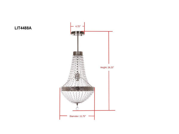 Shirley Grand 1 Light Adjustable Pendant Lamp - Modern Empire Chandelier with Crystal Elegance
