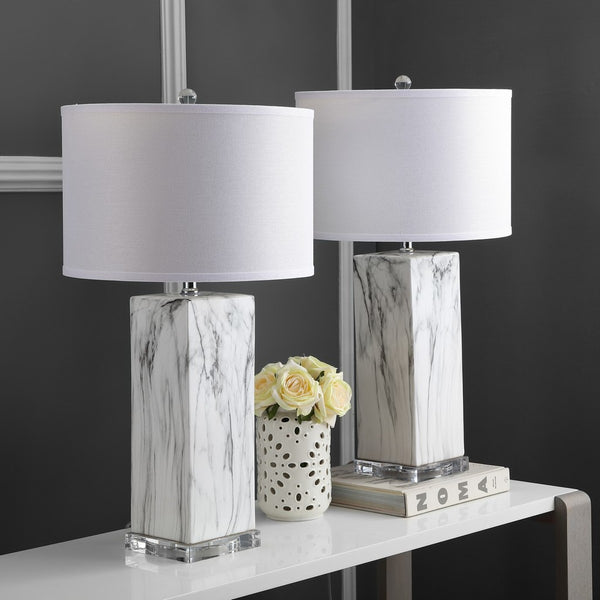 Olympia Elegant Marble Table Lamp Set of 2 - Timeless Black & White Design for Living Room Decor