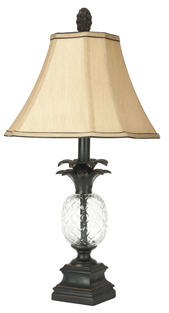 Alanna 24-Inch H Glass Pineapple Lamp - Elegant Black and Gold Finish with Cream Shade for Home Décor