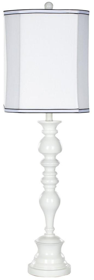 Polly 36-Inch Candlestick Lamp - Elegant Gloss White Design with Tailored Shade for Bright Interiors