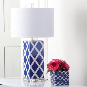 Garden Lattice Table Lamp by Safavieh – Elegant Ceramic Design with Off-White Cotton Shade