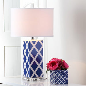 Garden Lattice Table Lamp by Safavieh – Elegant Ceramic Design with Off-White Cotton Shade