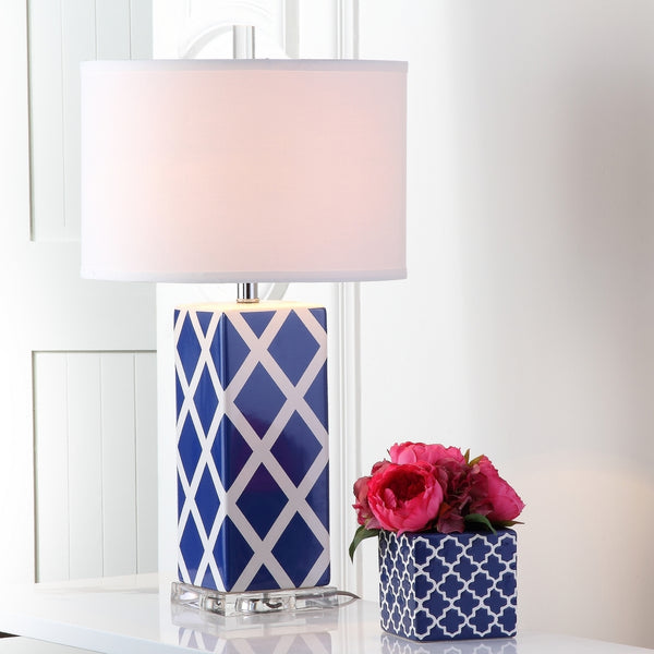 Garden Lattice Table Lamp by Safavieh – Elegant Ceramic Design with Off-White Cotton Shade