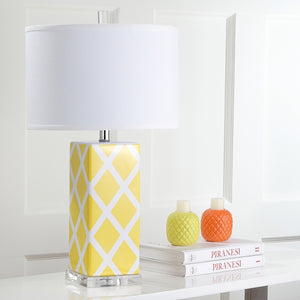 Garden Lattice Table Lamp by Safavieh – Elegant Ceramic Design with Off-White Cotton Shade