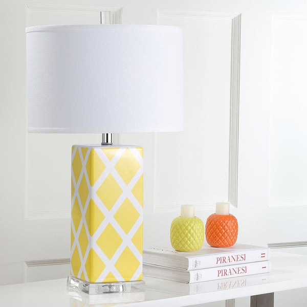 Garden Lattice Table Lamp by Safavieh – Elegant Ceramic Design with Off-White Cotton Shade