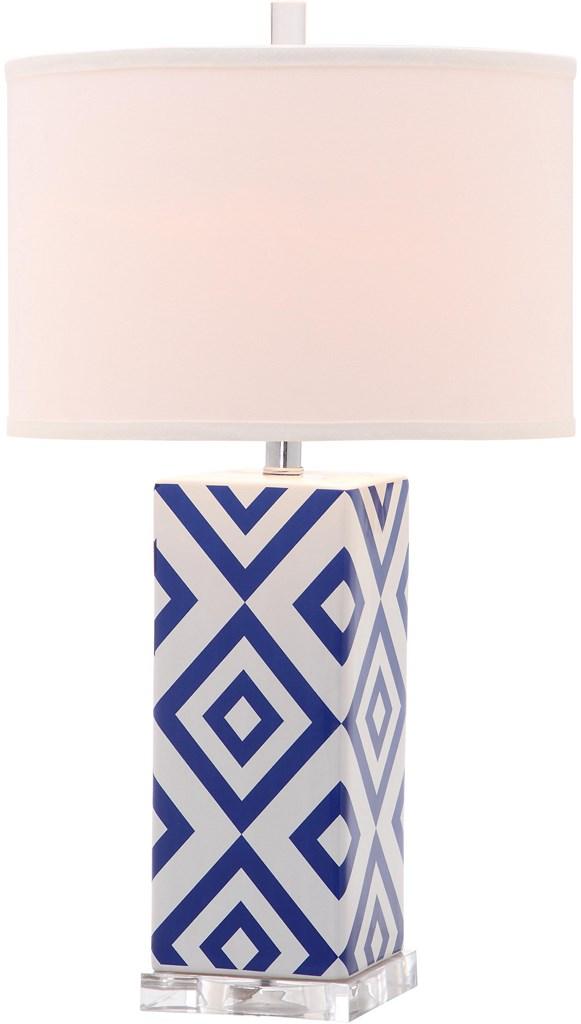 Diamonds 27-Inch Table Lamp with Graphic Ceramic Design and Elegant Off-White Cotton Shade