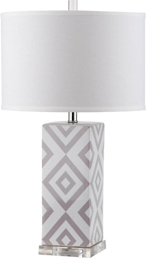 Diamonds 27-Inch Table Lamp with Graphic Ceramic Design and Elegant Off-White Cotton Shade