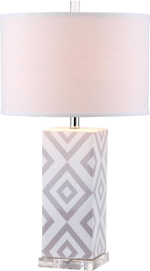 Diamonds 27-Inch Table Lamp with Graphic Ceramic Design and Elegant Off-White Cotton Shade