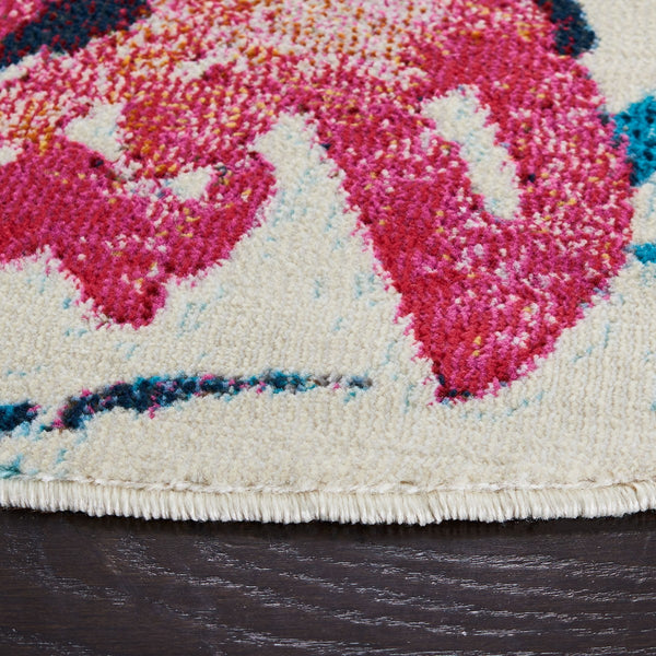 Lillian 300 Lillian 376 Country & Floral Power Loomed Polypropylene Pile Rug Ivory / Rose