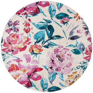 Lillian 300 Lillian 376 Country & Floral Power Loomed Polypropylene Pile Rug Ivory / Rose