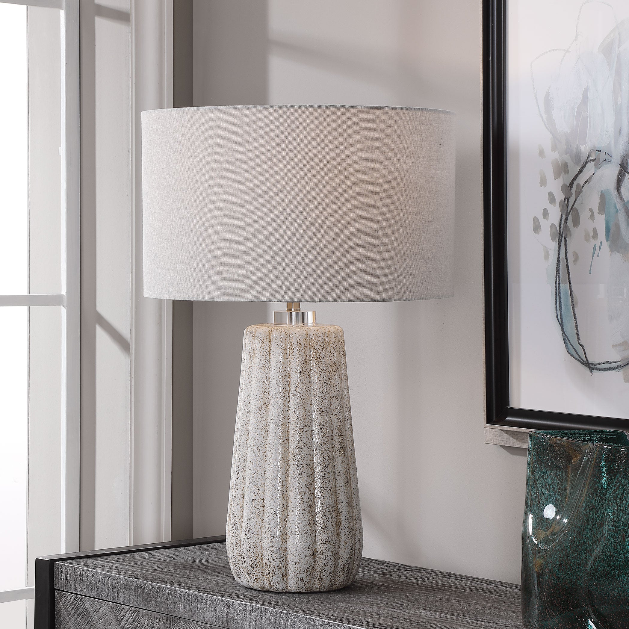 Pikes Stone-Ivory Fluted Table Lamp