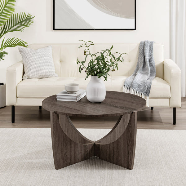 Walker Edison Luna Modern/Contemporary 35" Round Coffee Table with Open Crossed Arch Base LNAL1KCI