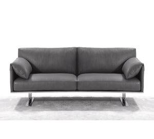 Gaber Love Seat, 100% Made In Italy, Grey Top Grain Leather 51 And Metal Legs.