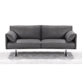Gaber Love Seat, 100% Made In Italy, Grey Top Grain Leather 51 And Metal Legs.