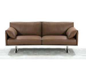 Gaber Love Seat, 100% Made In Italy, Taupe Top Grain Leather 71 And Metal Legs.