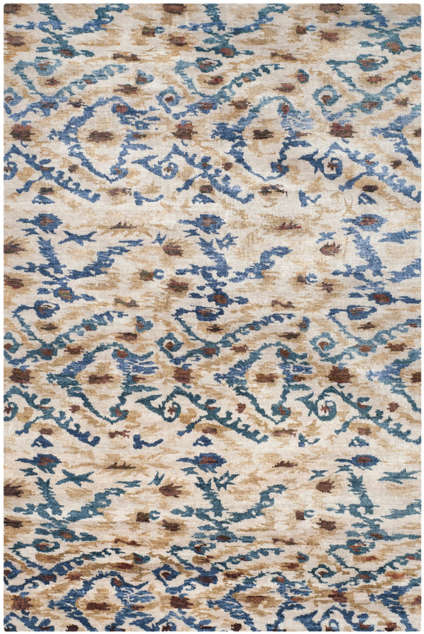 Lux160 Hand Knotted Banana Silk 0 Rug Cream / Blue Banana Silk LUX160A-6