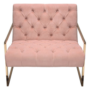 Luxe Accent Chair in Blush Pink Tufted Velvet Fabric with Polished Gold Stainless Steel Frame by Diamond Sofa