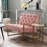 Luxe Accent Chair in Blush Pink Tufted Velvet Fabric with Polished Gold Stainless Steel Frame by Diamond Sofa