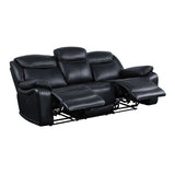 Ralorel Contemporary Motion Sofa Black Top Grain Leather #815A, Cost: $1.1/ft LV00060-ACME