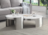 Abilene Contemporary Nesting Cocktail 2 Pc Sets Faux Marble & Mirrored Silver Finish LV00223-ACME