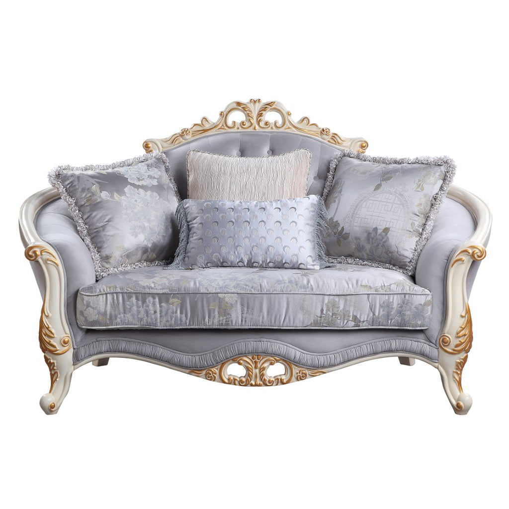 Galelvith Transitional Loveseat with 4 Pillows Gray Fabric(#RK073-6) LV00255-ACME