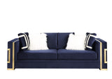 Virrux Contemporary Sofa with 6Pillows Blue Velvet($18 RMB/m), Gold Finish LV00293-ACME