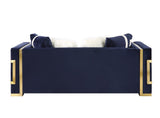 Virrux Contemporary Loveseat with 4Pillows Blue Velvet($18 RMB/m), Gold Finish LV00294-ACME