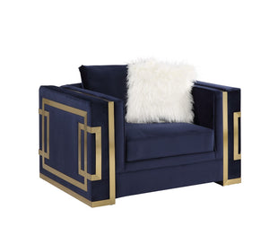 Virrux Contemporary Chair with 2Pillows Blue Velvet($18 RMB/m), Gold Finish LV00295-ACME