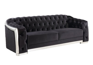 Pyroden Contemporary Sofa Black Velvet($17 RMB/m), Chrome Finish LV00296-ACME