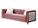 HeiberoII Contemporary Sofa with 2 Pillows Pink Velvet(#108-15, $13 RMB/m), Pillow(#ZM-1) LV00327-ACME