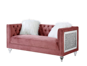 HeiberoII Contemporary Loveseat with 2 pillows Pink Velvet(#108-15, $13 RMB/m), Pillow(#ZM-1) LV00328-ACME