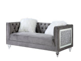 HeiberoII Contemporary Loveseat with 2 pillows Gray Velvet(#MJ11-112, $13 RMB/m), Pillow(#ZM-1) LV00331-ACME