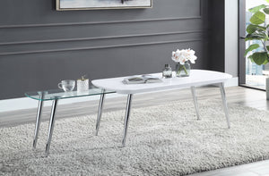 Patina Contemporary Coffee Table White & Chrome Finish LV00363-ACME