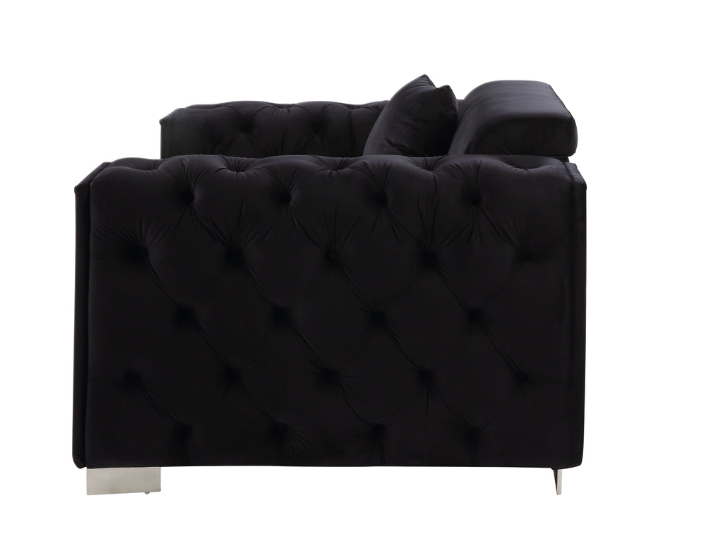 Trislar Contemporary/Casual Sofa with 4 Pillows Black Velvet LV01397-ACME